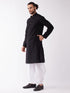 Vastramay Men's Black Cotton Blend Kurta And White Dhoti Set